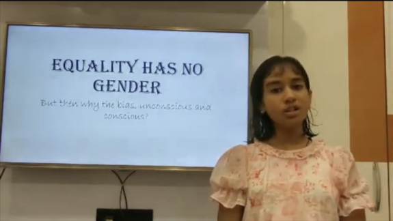 Mitali giving her talk about unconscious gender bias 